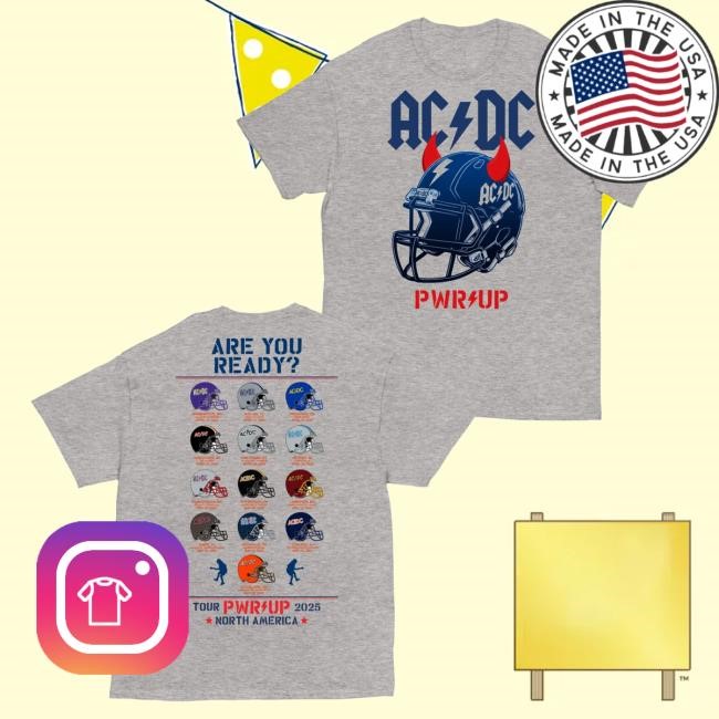 Official Ac Dc Merch Team Helmets Pwr Up Tour Tee Shirt - New Tee Shop