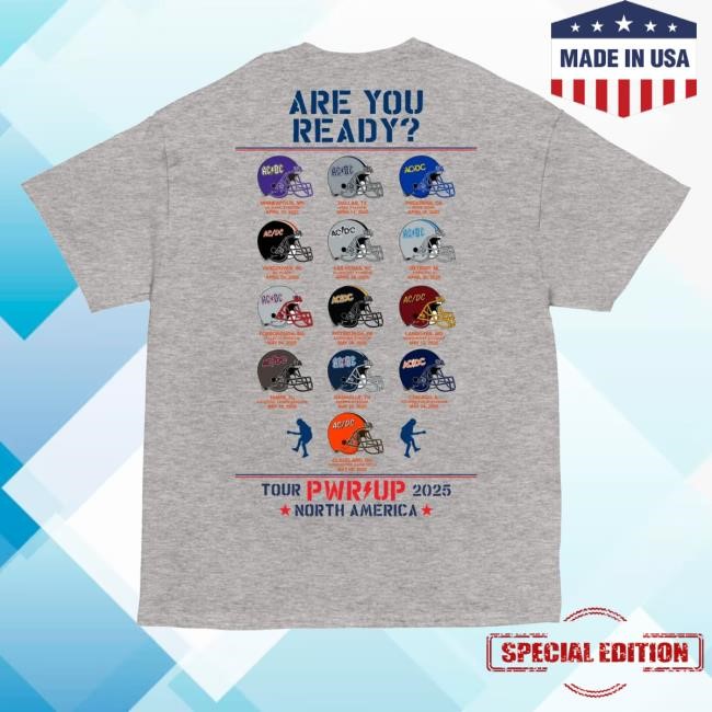 Official Ac Dc Merch Team Helmets Pwr Up Tour Tee Shirt - New Tee Shop