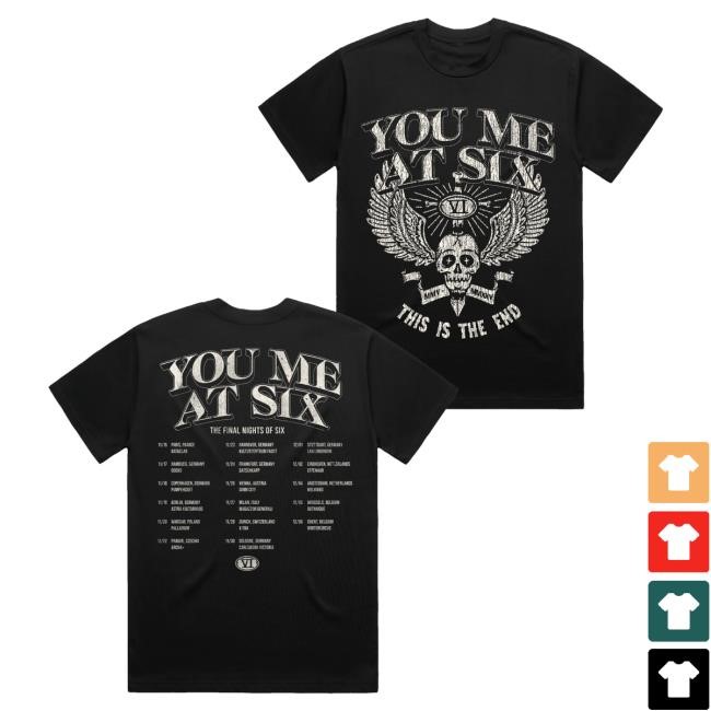 Trending You Me At Six Merch Tfnos European Tour Flying Skull Tee - New Tee Shop