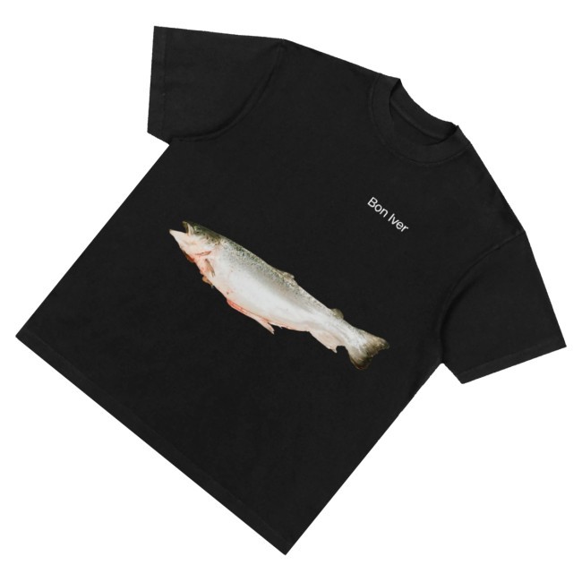 Bon Iver Merch Salmon Crewneck Sweatshirt Black - New Tee Shop