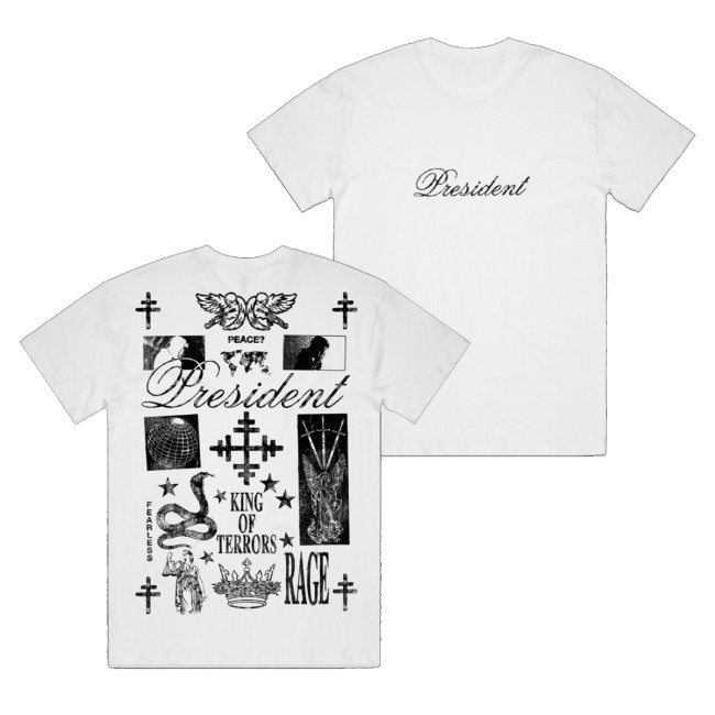 Official President Merch King Of Terrors Script Shirt White - New Tee Shop